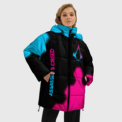 Куртка зимняя женская Assassins Creed - neon gradient: надпись, символ, цвет: 3D-черный — фото 2