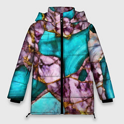Куртка зимняя женская Рисунок текстуры синего и фиолетового мрамора, цвет: 3D-светло-серый