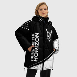 Куртка зимняя женская Bring Me the Horizon и рок символ на темном фоне, цвет: 3D-черный — фото 2