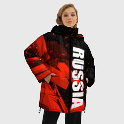 Куртка зимняя женская Russia - белая надпись на красных брызгах, цвет: 3D-черный — фото 2