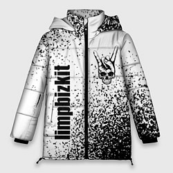 Женская зимняя куртка Limp Bizkit и рок символ на светлом фоне