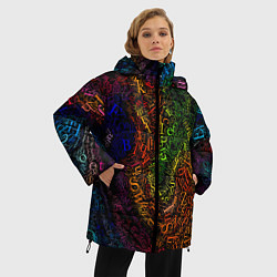 Куртка зимняя женская Разноцветные английские буквы, цвет: 3D-черный — фото 2