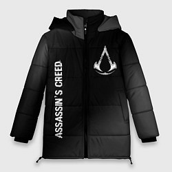 Куртка зимняя женская Assassins Creed glitch на темном фоне: надпись, си, цвет: 3D-черный