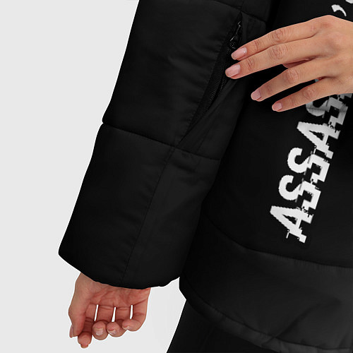 Женская зимняя куртка Assassins Creed glitch на темном фоне: надпись, си / 3D-Черный – фото 5