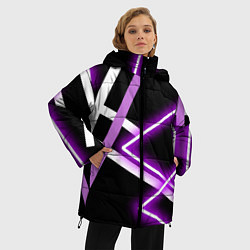 Куртка зимняя женская Фиолетовые полоски с неоном, цвет: 3D-черный — фото 2