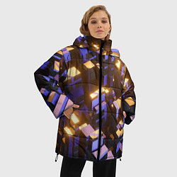 Куртка зимняя женская Фиолетовые и светящиеся кубы, цвет: 3D-черный — фото 2