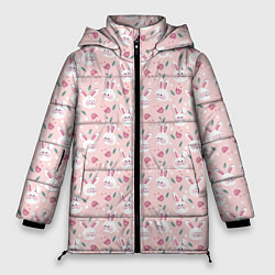 Куртка зимняя женская Милые кролики паттерн, цвет: 3D-светло-серый