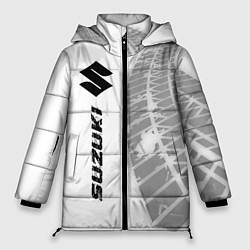Куртка зимняя женская Suzuki speed на светлом фоне со следами шин: по-ве, цвет: 3D-черный