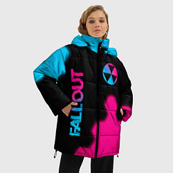 Куртка зимняя женская Fallout - neon gradient: надпись, символ, цвет: 3D-черный — фото 2