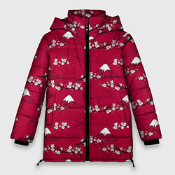 Куртка зимняя женская Японский паттерн - цветение сакуры, цвет: 3D-черный
