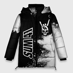 Куртка зимняя женская Sum41 и рок символ на темном фоне, цвет: 3D-черный