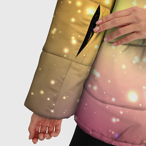 Женская зимняя куртка Желто фиолетовое свечение и звезды / 3D-Черный – фото 5