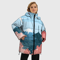 Куртка зимняя женская Вид на Фудзияму - Япония, цвет: 3D-красный — фото 2