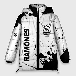 Куртка зимняя женская Ramones и рок символ на светлом фоне, цвет: 3D-черный