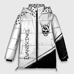 Куртка зимняя женская Evanescence и рок символ на светлом фоне, цвет: 3D-черный