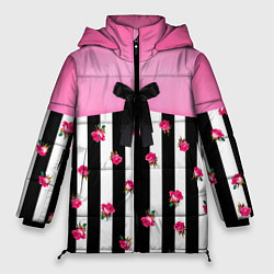 Куртка зимняя женская Костюм Барби: полоска с розами, цвет: 3D-черный