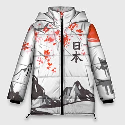 Куртка зимняя женская Цветущая сакура и солнце - Япония, цвет: 3D-светло-серый