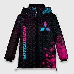 Куртка зимняя женская Mitsubishi - neon gradient: надпись, символ, цвет: 3D-черный