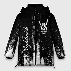 Женская зимняя куртка Nightwish и рок символ на темном фоне