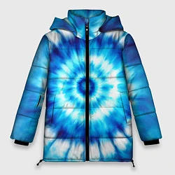 Куртка зимняя женская Тай-дай бело-синий круг, цвет: 3D-черный
