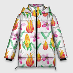 Женская зимняя куртка Кукуруза и цветочки