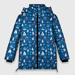Куртка зимняя женская Кораблики синий фон, цвет: 3D-светло-серый