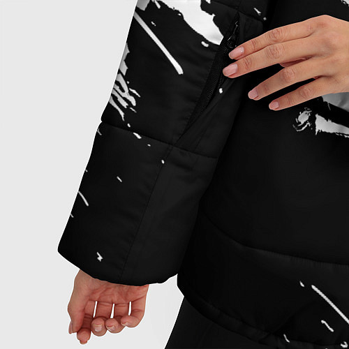 Женская зимняя куртка In Flames и рок символ на темном фоне / 3D-Черный – фото 5