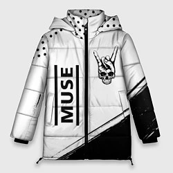 Куртка зимняя женская Muse и рок символ на светлом фоне, цвет: 3D-черный