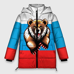 Куртка зимняя женская Российский флаг и медведь, цвет: 3D-светло-серый