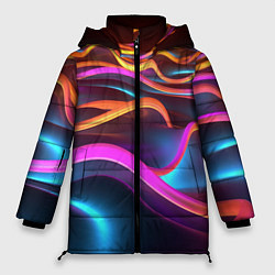 Куртка зимняя женская Неоновые фиолетовые волны, цвет: 3D-светло-серый