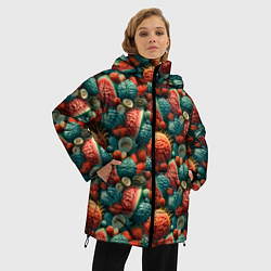 Куртка зимняя женская Тропические фрукты паттерн, цвет: 3D-черный — фото 2
