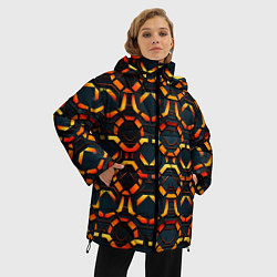 Куртка зимняя женская Абстракция оранжевые узоры, цвет: 3D-черный — фото 2