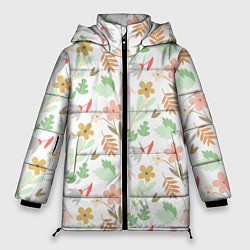 Куртка зимняя женская Листики цветочки, цвет: 3D-черный