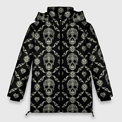 Куртка зимняя женская Узор с черепами Pattern with skulls, цвет: 3D-светло-серый