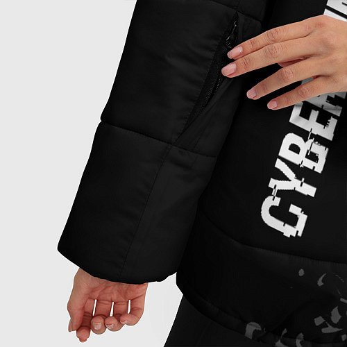 Женская зимняя куртка Cyberpunk 2077 glitch на темном фоне: надпись, сим / 3D-Черный – фото 5