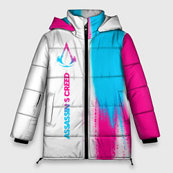 Куртка зимняя женская Assassins Creed neon gradient style: по-вертикали, цвет: 3D-черный