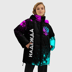 Куртка зимняя женская Надежда и неоновый герб России: надпись, символ, цвет: 3D-черный — фото 2