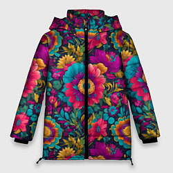 Куртка зимняя женская Цветочный микс, цвет: 3D-светло-серый