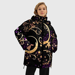 Куртка зимняя женская Чёрный паттерн со звёздами и лунами, цвет: 3D-светло-серый — фото 2