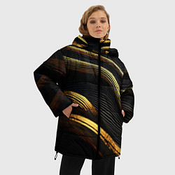 Куртка зимняя женская Золотистые волны абстракция, цвет: 3D-красный — фото 2