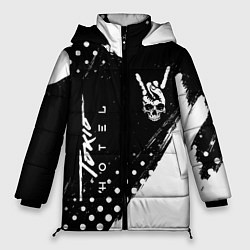 Женская зимняя куртка Tokio Hotel и рок символ на темном фоне