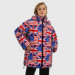 Куртка зимняя женская Флаги США и Англии, цвет: 3D-красный — фото 2