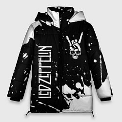 Женская зимняя куртка Led Zeppelin и рок символ на темном фоне