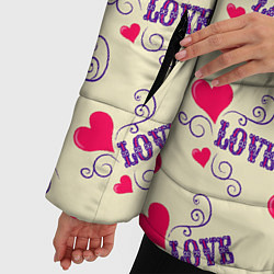 Куртка зимняя женская Любовь - надпись и сердечки, цвет: 3D-черный — фото 2