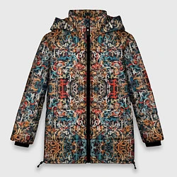 Куртка зимняя женская Каллиграфический паттерн, цвет: 3D-черный