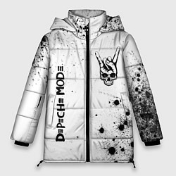 Женская зимняя куртка Depeche Mode и рок символ на светлом фоне