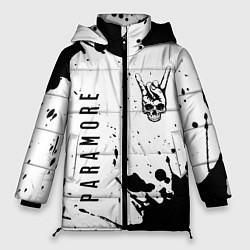 Женская зимняя куртка Paramore и рок символ на светлом фоне