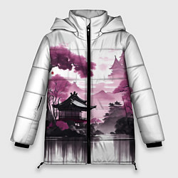 Куртка зимняя женская Японские мотивы - фиолетовый, цвет: 3D-черный