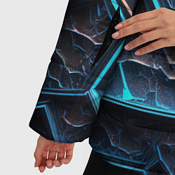 Куртка зимняя женская Разлом синих неоновых плит, цвет: 3D-светло-серый — фото 2