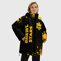 Куртка зимняя женская Brawl Stars - gold gradient: надпись, символ, цвет: 3D-черный — фото 2